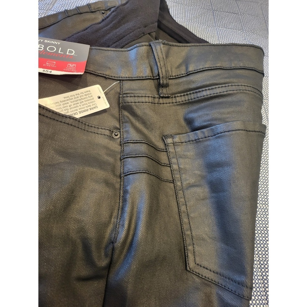BOLD Elements Curvy Skinny Black Faux Leather Pants Tummy Control 011Size 14 - Picture 7 of 9